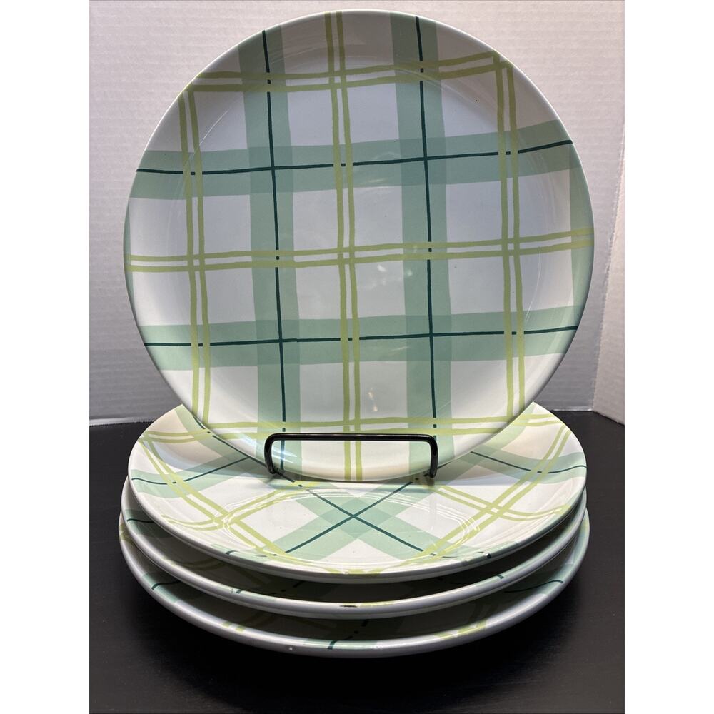 DOLLY PARTON PLATES EARTHENWARE Green Plaid (4) Plates 10 1/4" DIA